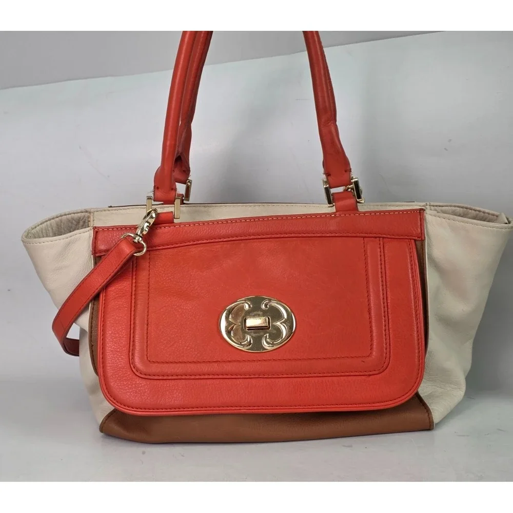 Emma Fox Women's Leather Satchel Shoulder‎ Bag Brown Orange Purse Handbag